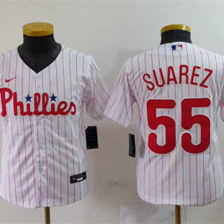Youth Philadelphia Phillies #55 Ranger Suárez White Cool Base Stitched Baseball Jersey