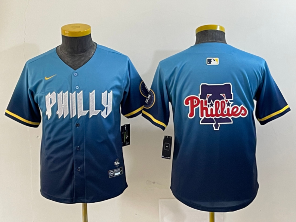 Youth Philadelphia Phillies Blank Blue 2024 City Connect Limited Stitched Baseball Jersey