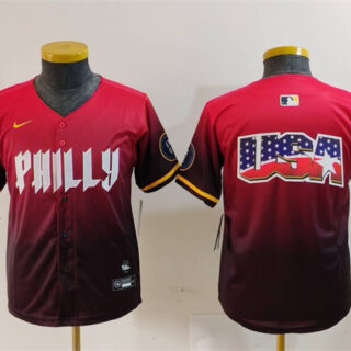 Youth Philadelphia Phillies Team Big Logo Red 2024 City Connect Limited Stitched Baseball Jersey
