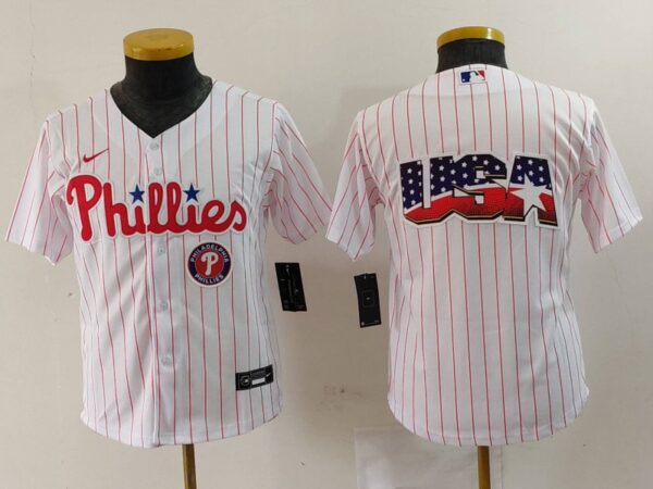 Youth Philadelphia Phillies Team Big Logo White Cool Base Stitched Baseball Jerseys