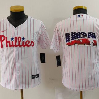 Youth Philadelphia Phillies Team Big Logo White Cool Base Stitched Baseball Jerseys