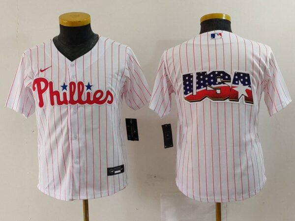 Youth Philadelphia Phillies Team Big Logo White Cool Base Stitched Baseball Jerseys