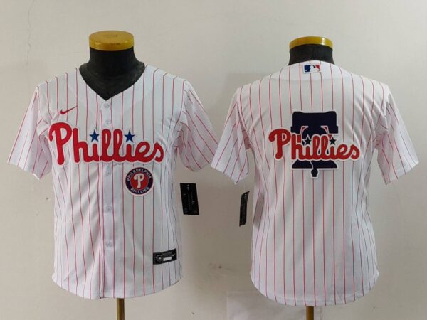 Youth Philadelphia Phillies Team Big Logo White Cool Base Stitched Baseball Jerseys