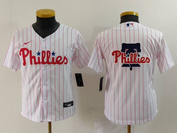 Youth Philadelphia Phillies Team Big Logo White Cool Base Stitched Baseball Jerseys