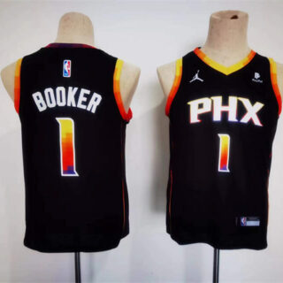 Youth Phoenix Suns #1 Devin Booker Black 2022 23 Statement Edition Stitched Basketball Jersey