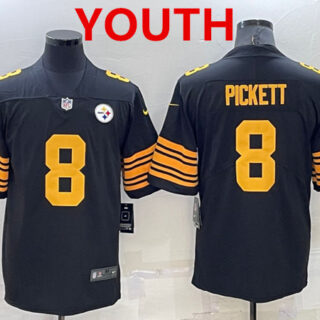 Youth Pittsburgh Steelers #8 Kenny Pickett Black Color Rush Stitched NFL Nike Limited Jersey