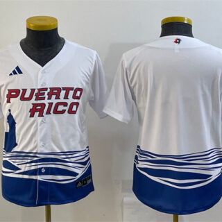 Youth Puerto Rico Baseball Blank 2023 White World Baseball Classic Replica Stitched Jersey(Run Small)