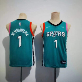 Youth San Antonio Spurs #1 Victor Wembanyama Teal City Edition Stitched Jersey