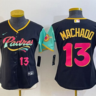 Youth San Diego Padres #13 Manny Machado Black City Connect With Patch Stitched Baseball Jersey