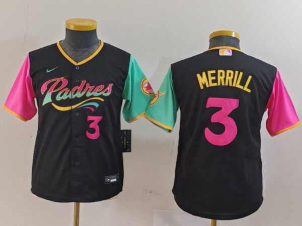 Youth San Diego Padres #3 Jackson Merrill Black City Connect Stitched Baseball Jersey(Run Small)