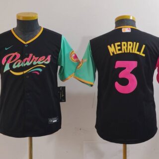 Youth San Diego Padres #3 Jackson Merrill Black City Connect Stitched Baseball Jersey(Run Small)