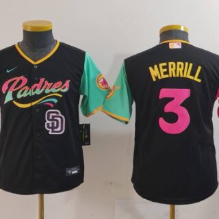 Youth San Diego Padres #3 Jackson Merrill Black City Connect Stitched Baseball Jersey(Run Small)