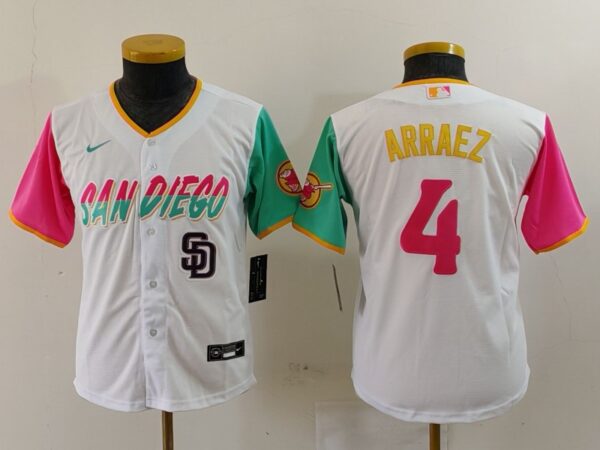 Youth San Diego Padres #4 Luis Arraez White City Connect Stitched Baseball Jerseys