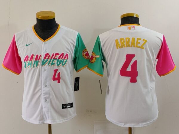 Youth San Diego Padres #4 Luis Arraez White City Connect Stitched Baseball Jerseys