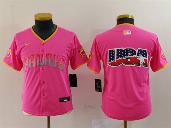 Youth San Diego Padres Team Big Logo Pink Stitched Baseball Jersey
