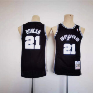 Youth Spurs #21 Tim Duncan Black Stitched Football Jersey