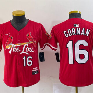 Youth St. Louis Cardinals #16 Nolan Gorman Red 2024 City Connect Limited Stitched Baseball Jersey