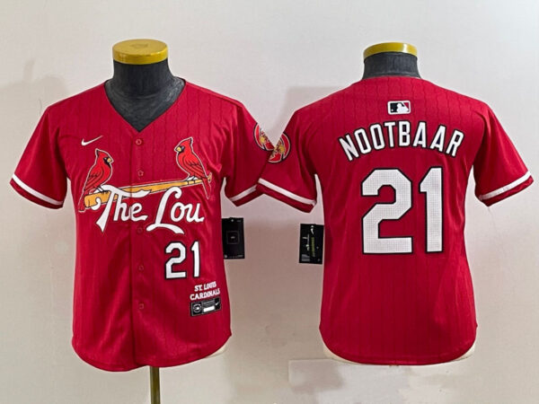 Youth St. Louis Cardinals #21 Lars Nootbaar Red 2024 City Connect Stitched Baseball Jersey