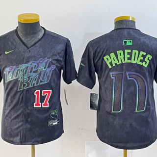 Youth Tampa Bay Rays #17 Isaac Paredes Charcoal 2024 City Connect Limited Stitched Baseball Jerseys