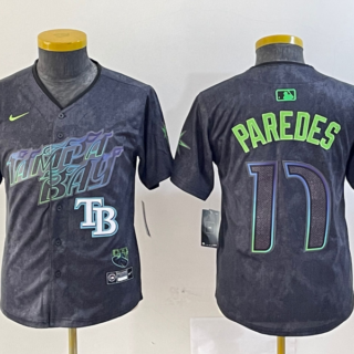 Youth Tampa Bay Rays #17 Isaac Paredes Charcoal 2024 City Connect Limited Stitched Baseball Jerseys