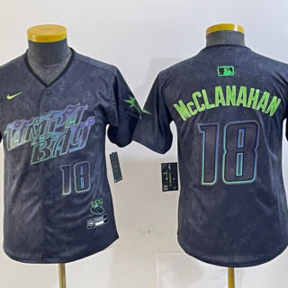 Youth Tampa Bay Rays #18 Shane McClanahan Charcoal 2024 City Connect Limited Stitched Baseball Jersey
