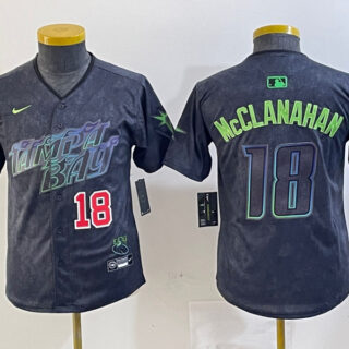 Youth Tampa Bay Rays #18 Shane McClanahan Charcoal 2024 City Connect Limited Stitched Baseball Jersey