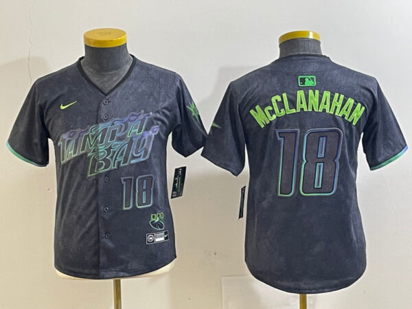 Youth Tampa Bay Rays #18 Shane McClanahan Charcoal 2024 City Connect Limited Jerseys