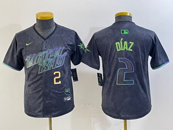 Youth Tampa Bay Rays #2 Yandy Díaz Charcoal 2024 City Connect Limited Stitched Baseball Jersey