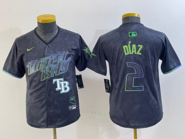 Youth Tampa Bay Rays #2 Yandy Díaz Charcoal 2024 City Connect Limited Stitched Baseball Jersey
