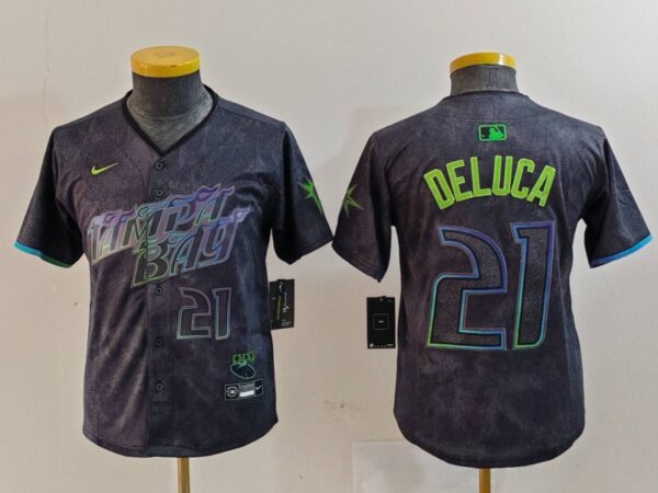 Youth Tampa Bay Rays #21 Jonny DeLuca Charcoal 2024 City Connect Limited Stitched Baseball Jerseys