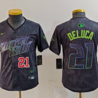 Youth Tampa Bay Rays #21 Jonny DeLuca Charcoal 2024 City Connect Limited Stitched Baseball Jerseys