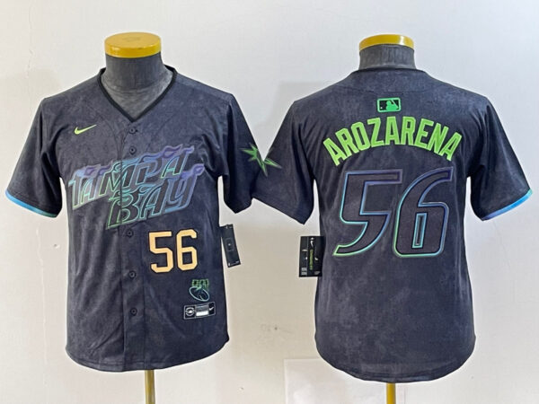 Youth Tampa Bay Rays #56 Randy Arozarena Charcoal 2024 City Connect Limited Stitched Baseball Jersey