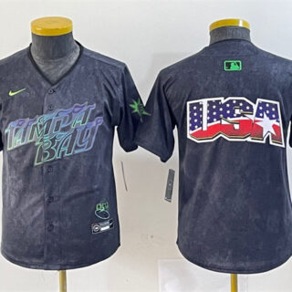 Youth Tampa Bay Rays Team Big Logo Charcoal 2024 City Connect Limited Stitched Baseball JerseyS