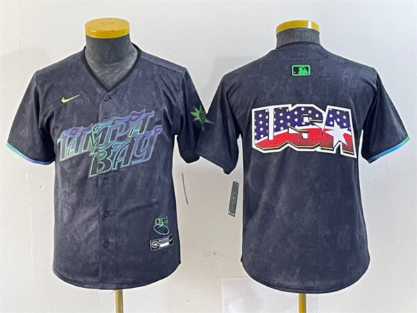 Youth Tampa Bay Rays Team Big Logo Charcoal 2024 City Connect Limited Stitched Baseball JerseyS