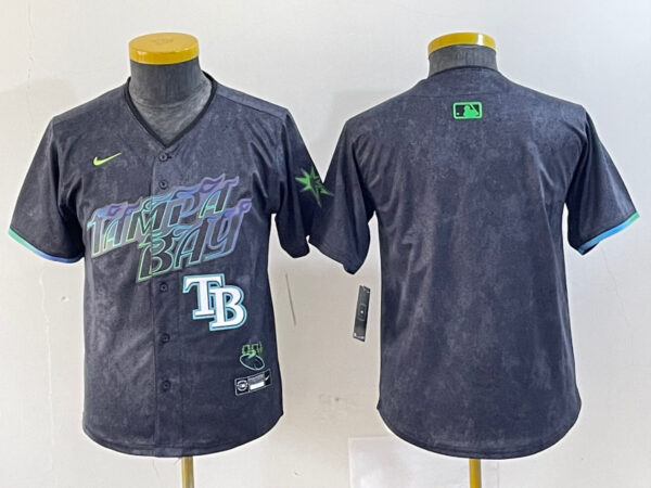 Youth Tampa Bay Rays Team Big Logo Charcoal 2024 City Connect Limited Stitched Baseball JerseyS 1