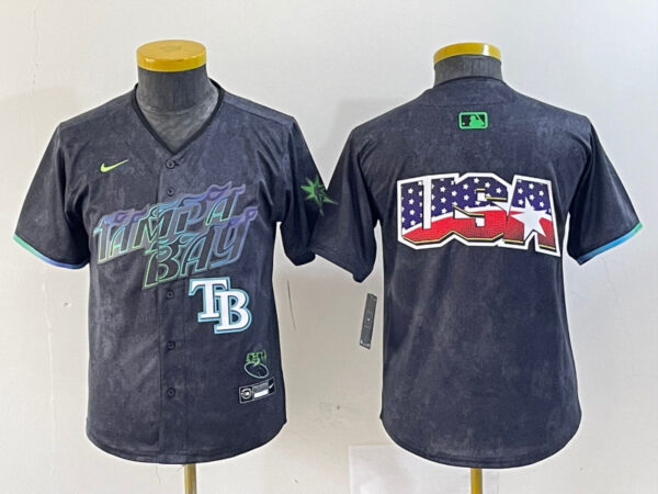 Youth Tampa Bay Rays Team Big Logo Charcoal 2024 City Connect Limited Stitched Baseball JerseyS 3
