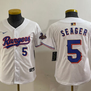 Youth Texas Rangers #5 Corey Seager White Gold Stitched Baseball Jersey(Run Small)