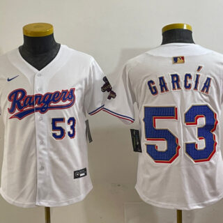 Youth Texas Rangers #53 Adolis García White Gold Cool Base Stitched Baseball Jersey
