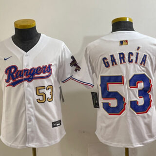 Youth Texas Rangers #53 Adolis García White Gold Cool Base Stitched Baseball Jersey
