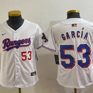 Youth Texas Rangers #53 Adolis García White Gold Cool Base Stitched Baseball Jersey