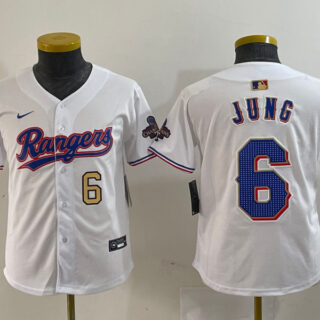 Youth Texas Rangers #6 Josh Jung White Gold Stitched Baseball Jersey