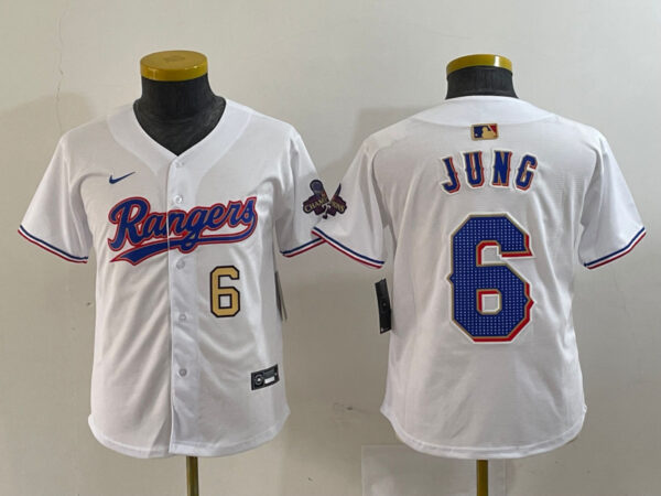 Youth Texas Rangers #6 Josh Jung White Gold Stitched Baseball Jersey