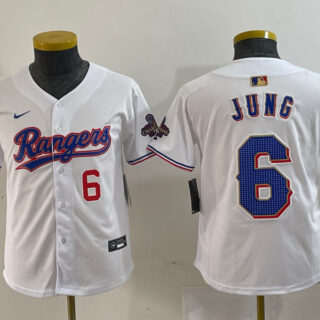Youth Texas Rangers #6 Josh Jung White Gold Stitched Baseball Jersey
