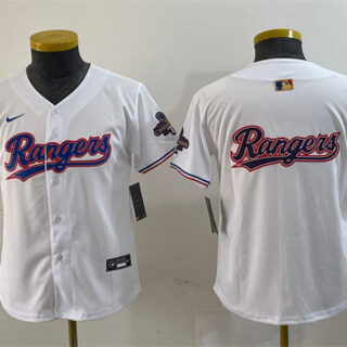 Youth Texas Rangers Team Big Logo White Gold Stitched Baseball Jersey
