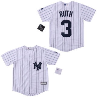 Youth Yankees 3 Babe Ruth White Cool Base Jersey