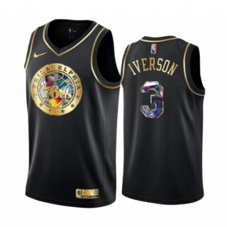 Men's Philadelphia 76ers Allen Iverson 75th Anniversary Black Iridescent Diamond Jersey Stitched