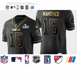 ansas City Chiefs #15 Patrick Mahomes Vapor Limited Black Golden Super Bowl LIV 2020 Jersey
