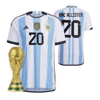 Women's Alexis Mac Allister Argentina National Team White Home 3 Stars 2022 World Cup Champions Jersey