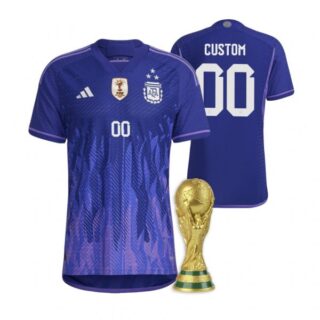 Youth Custom Argentina National Team Purple Away 3 Stars 2022 World Cup Champions Jersey