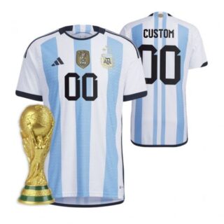 Women's Custom Argentina National Team White Home 3 Stars 2022 World Cup Champions Jersey